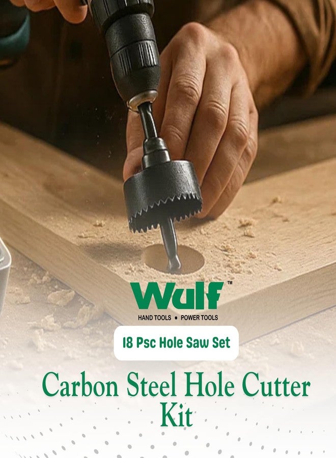 وولف مجموعة مناشير ثقب احترافية من ولف (18 قطعة) | طقم قاطع ثقب من الفولاذ عالي الكربون للخشب والبلاستيك والمعادن | مثالية لقطع ألواح لعبة كورن هول، وقنوات التهوية، وأضواء السقف، ومكبرات الصوت، وأعمال النجارة - Image 3